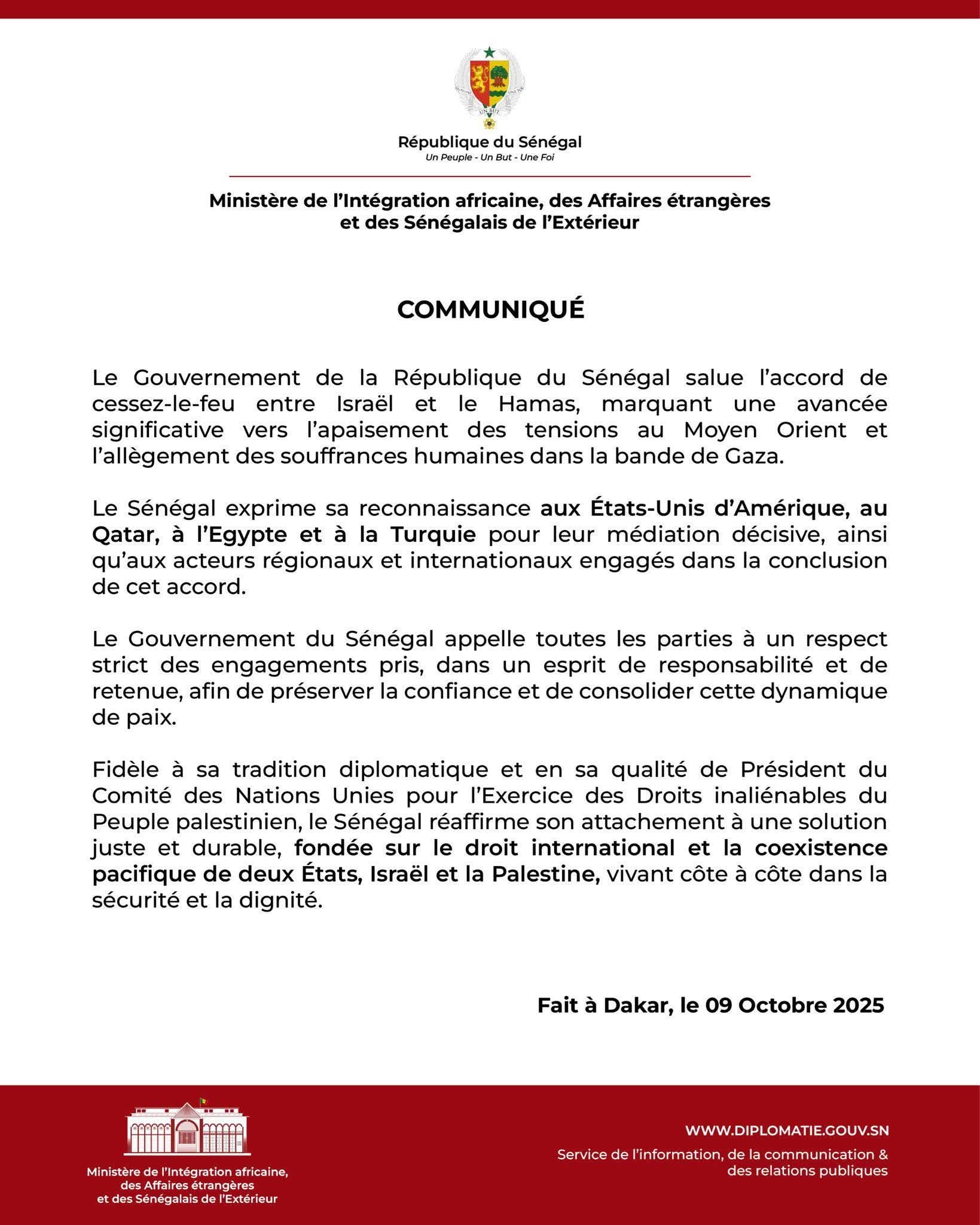 Le Sénégal salue l’accord de cessez-le-feu entre Israël et le Hamas 1 FB IMG 1760022548322