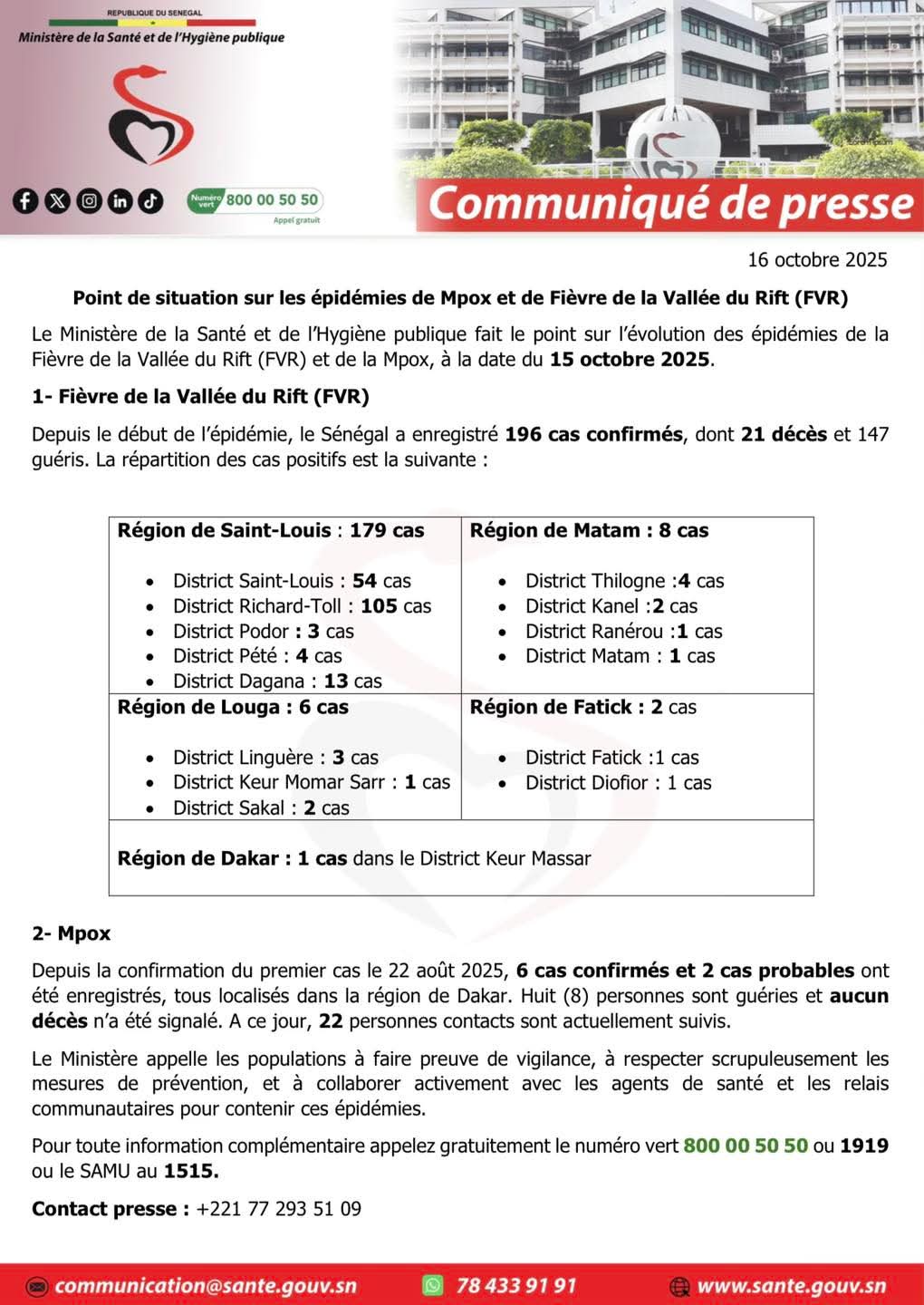 Fièvre de la Vallée du Rift : Un cas confirmé à Dakar 1 FB IMG 1760638442412