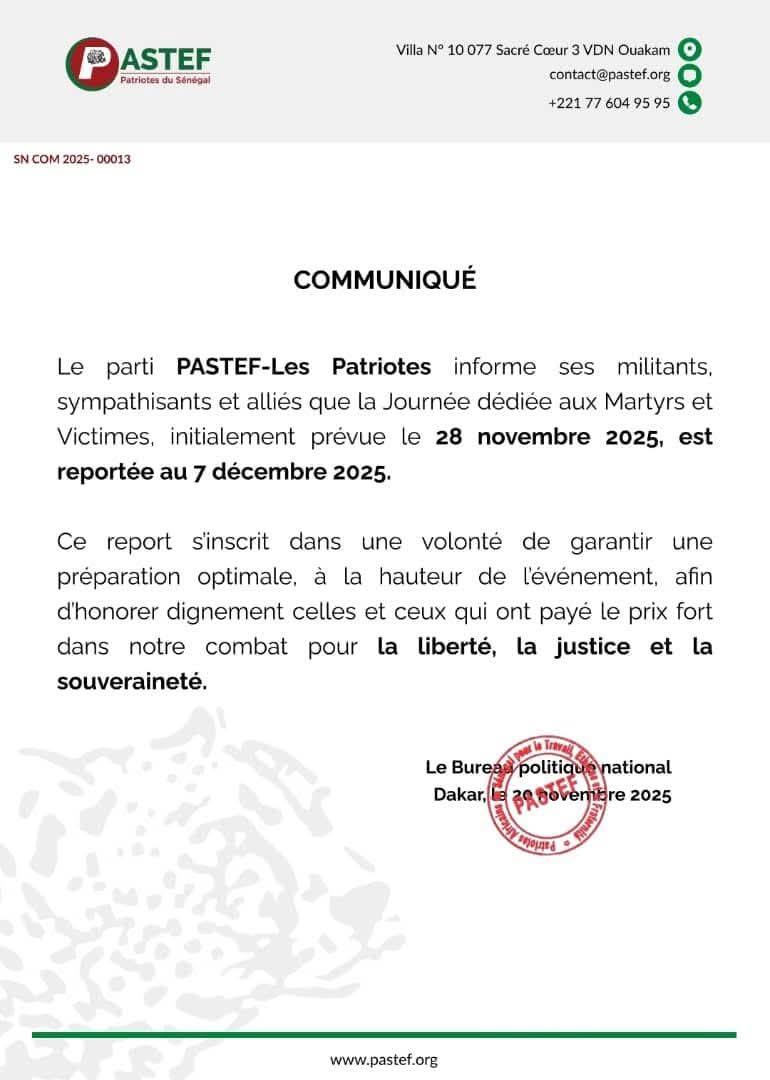 Pastef : La journée des martyrs reportée ! 1 FB IMG 1763704911199