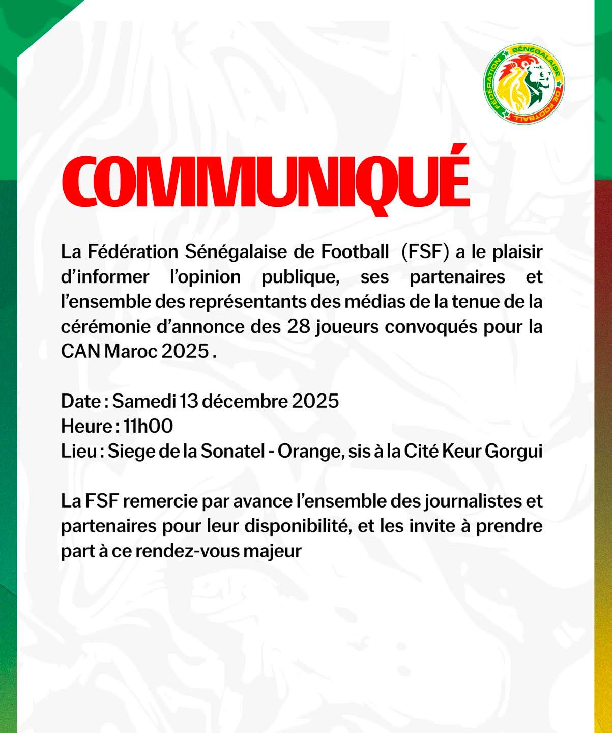 CAN 2025 : Pape Thiaw dévoilera sa liste samedi prochain 1 FB IMG 1765473148993