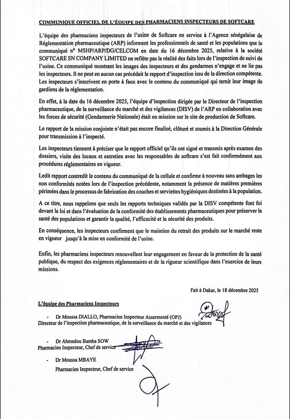 Affaire Softcare : Les pharmaciens inspecteurs démentent l'ARP 1 FB IMG 1766063749564