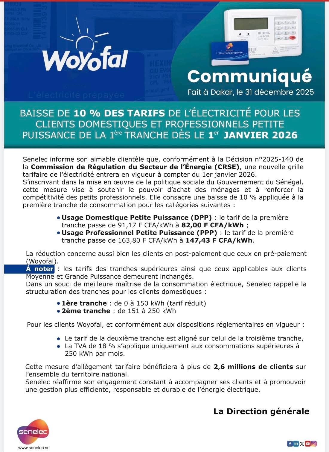 Électricité : Une baisse de 10 % des tarifs annoncée à partir du 1er janvier 202 1 FB IMG 1767241124990
