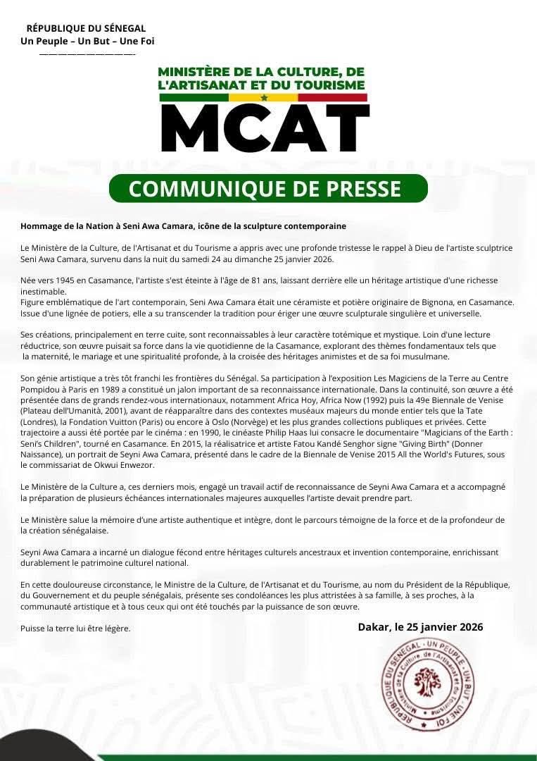 Décès de Seni Awa Camara : Le Sénégal perd une figure majeure de la sculpture contemporaine 1 FB IMG 1769360295078