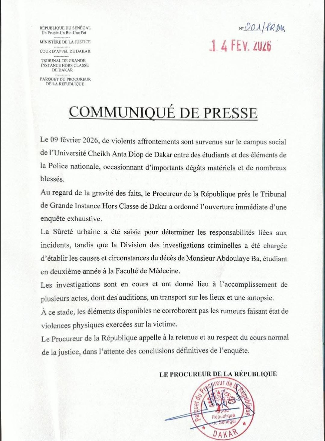Étudiant mort à l’UCAD : le parquet ouvre une enquête 1 Screenshot 20260214 115914
