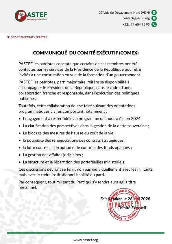 PASTEF fixe ses conditions pour participer à la formation d’un gouvernement 1 FB IMG 1779830326302