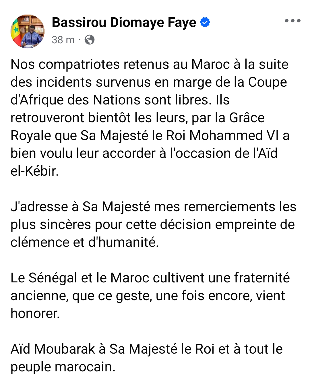 Grâce accordée aux supporters : Diomaye remercie le roi Mohammed VI 1 Screenshot 20260523 182543