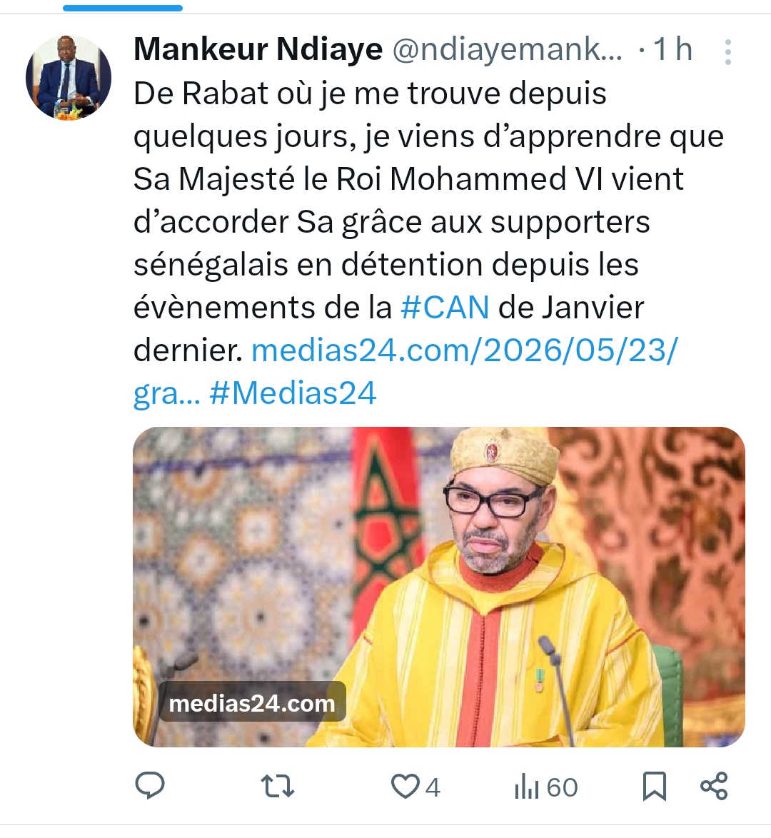 Grâce accordée aux supporters : La réaction de Mankeur Ndiaye 1 Screenshot 20260523 193010
