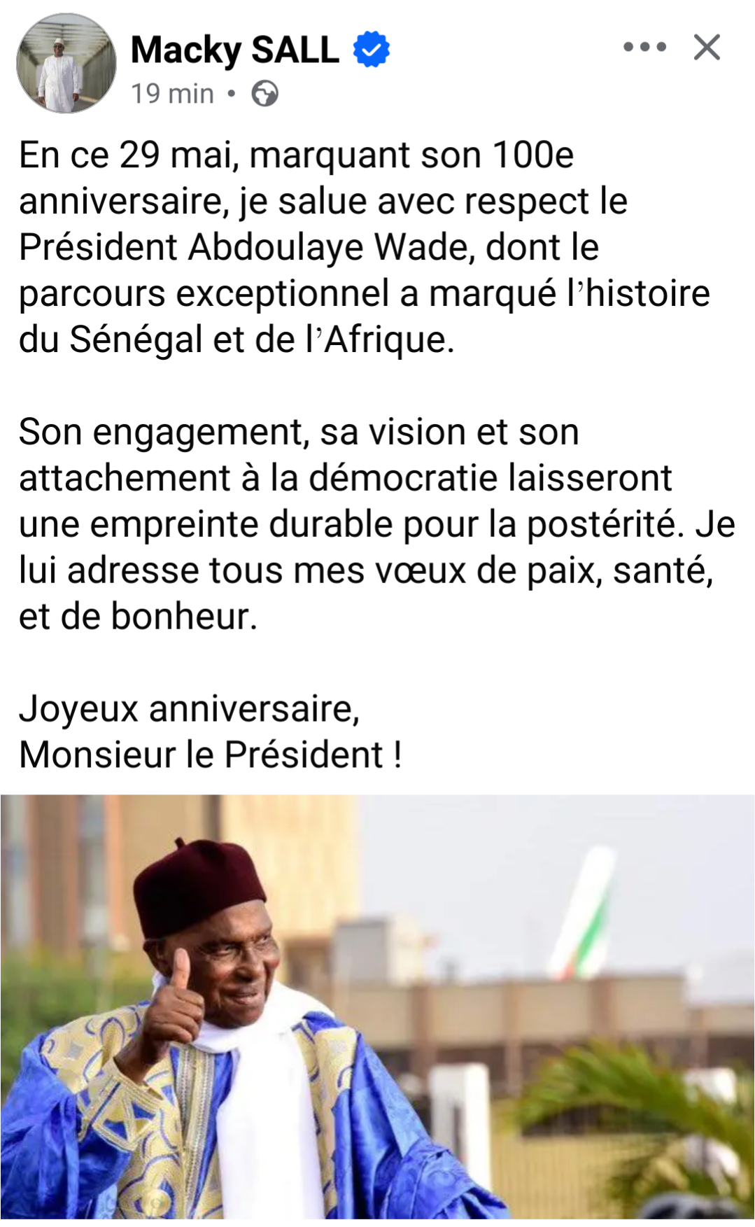Centenaire : Macky Sall rend hommage à Wade 1 Screenshot 20260529 181656