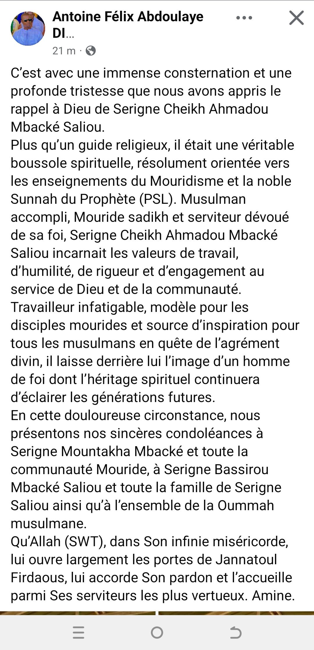 Antoine Félix Diome salue la mémoire de Serigne Cheikh Ahmadou Mbacké Saliou 1 Screenshot 20260530 161456 e1780158072784