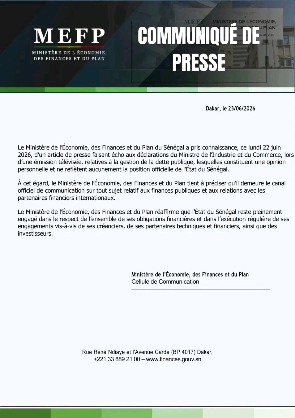 Dette publique : le ministère des Finances se démarque des propos du ministre de l’Industrie 1 1782191820841