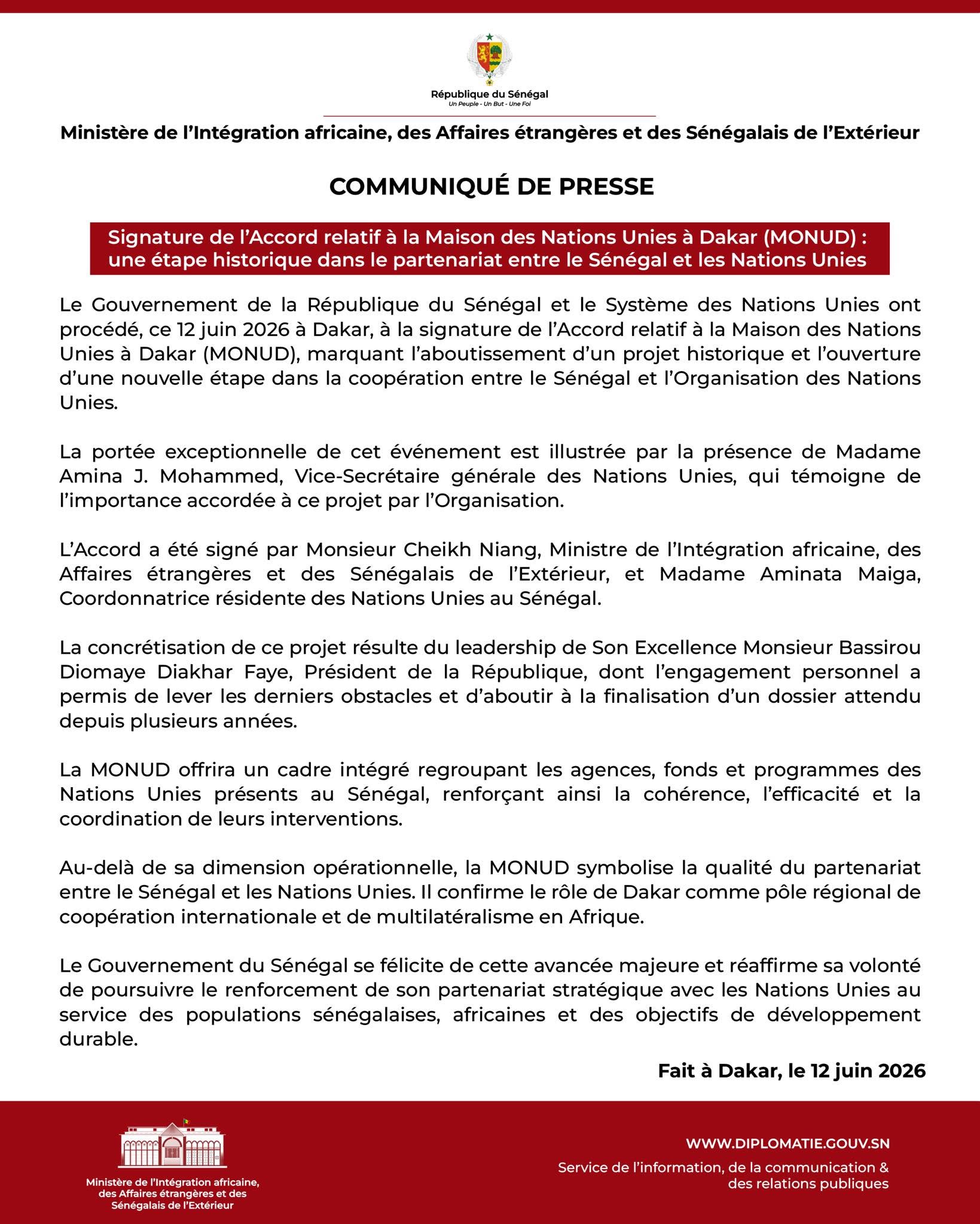 Dakar : Le Sénégal et l'ONU signent l'Accord relatif à la Maison des Nations Unies 1 719599669 1317012697285473 730551286564757669 n