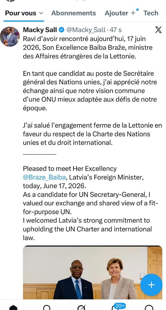 Candidature à l'ONU : Macky Sall rencontre Baiba Braže 1 WhatsApp Image 2026 06 17 at 14.01.40