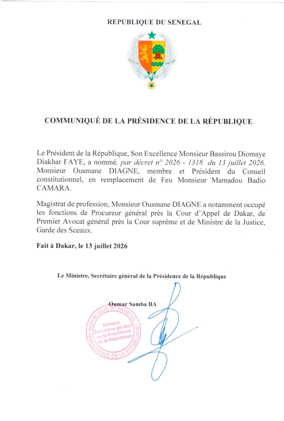 Ousmane Diagne nommé président du Conseil constitutionnel 1 1783962299460