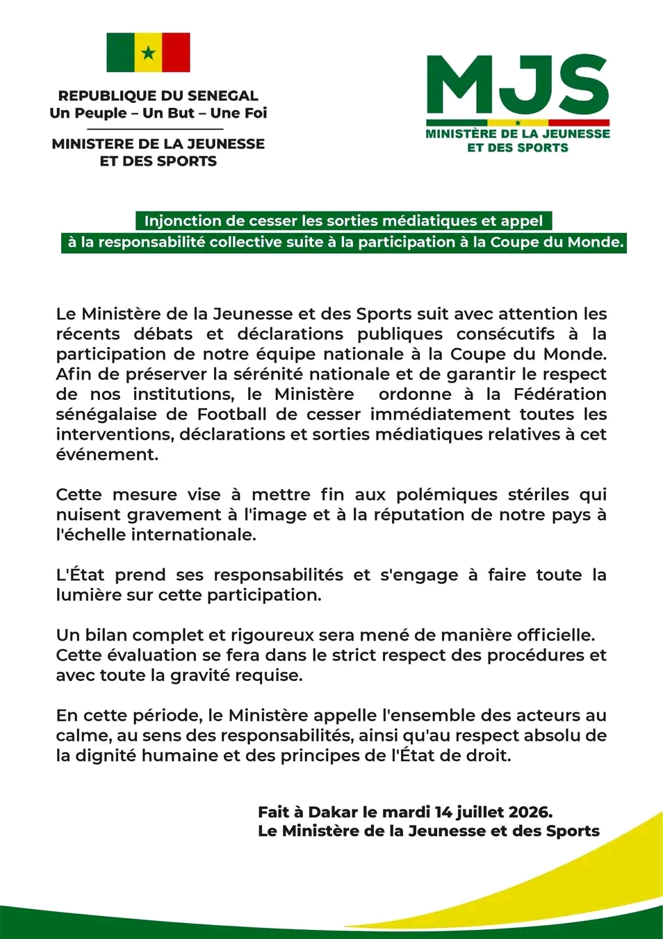 Le ministère des Sports impose le silence médiatique à la fédération de football 1 1784046655034