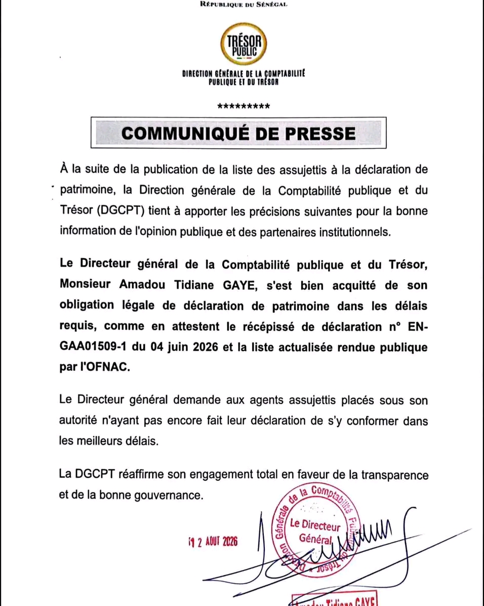 Déclaration de patrimoine : La DGCP dément tout manquement de son directeur général 1 1786615719494