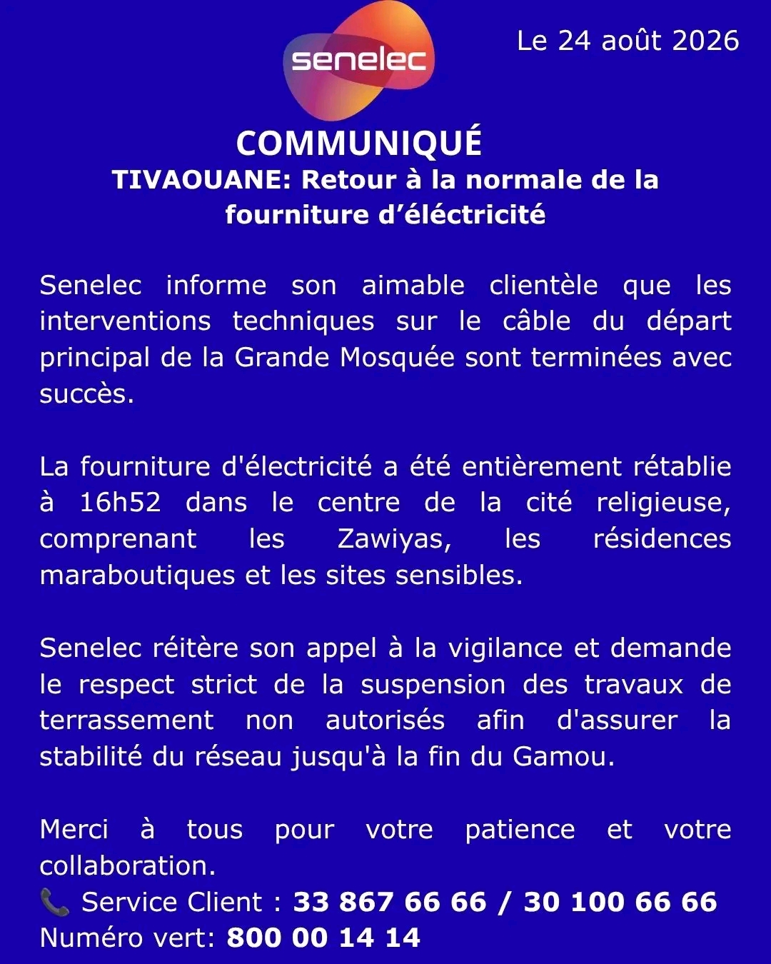 Tivaouane : Senelec annonce le rétablissement complet de l’électricité 1 1787621388347