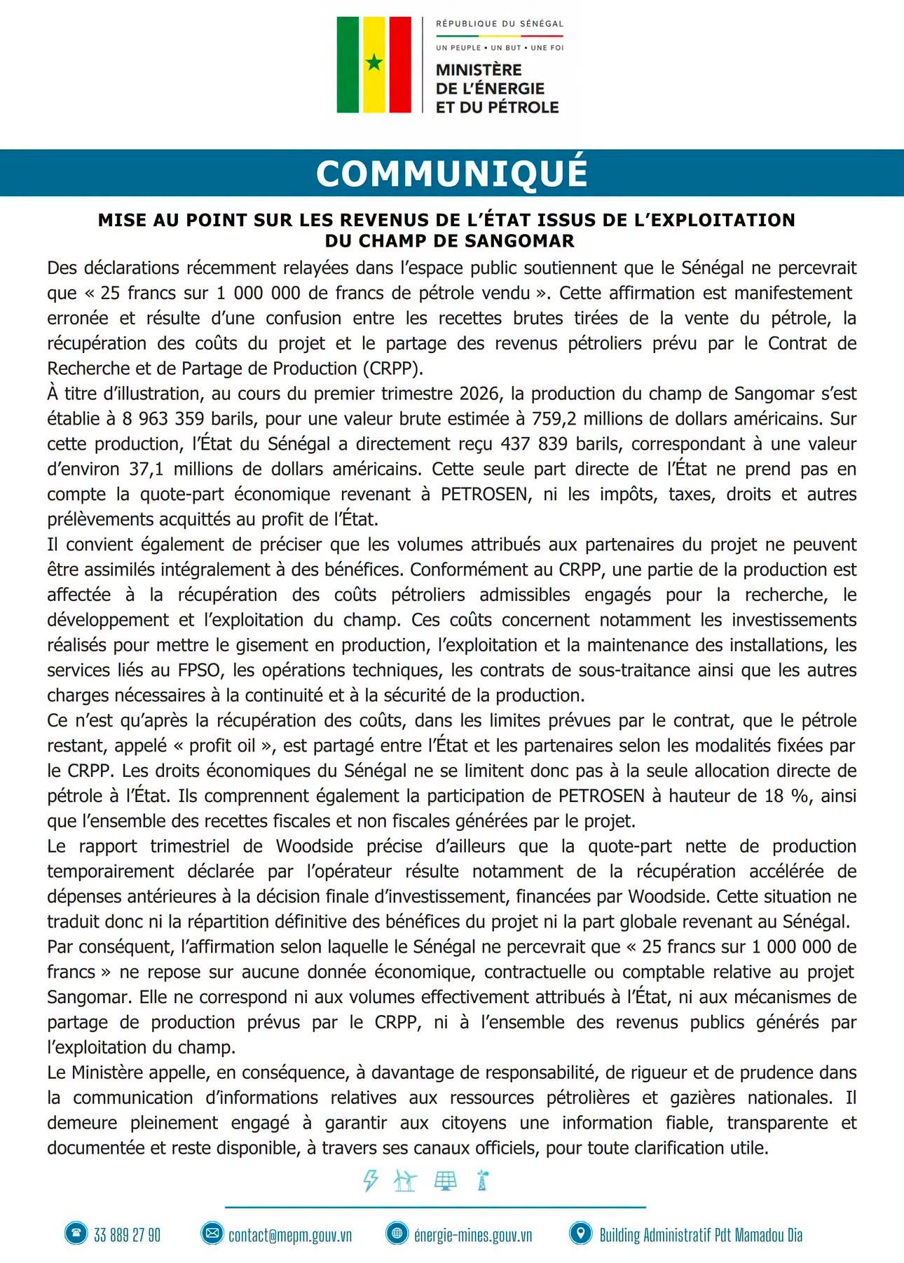 Sangomar : Le gouvernement dément les chiffres avancés sur les revenus pétroliers de l'État 1 767001881 1728438545132176 8274900112758765779 n
