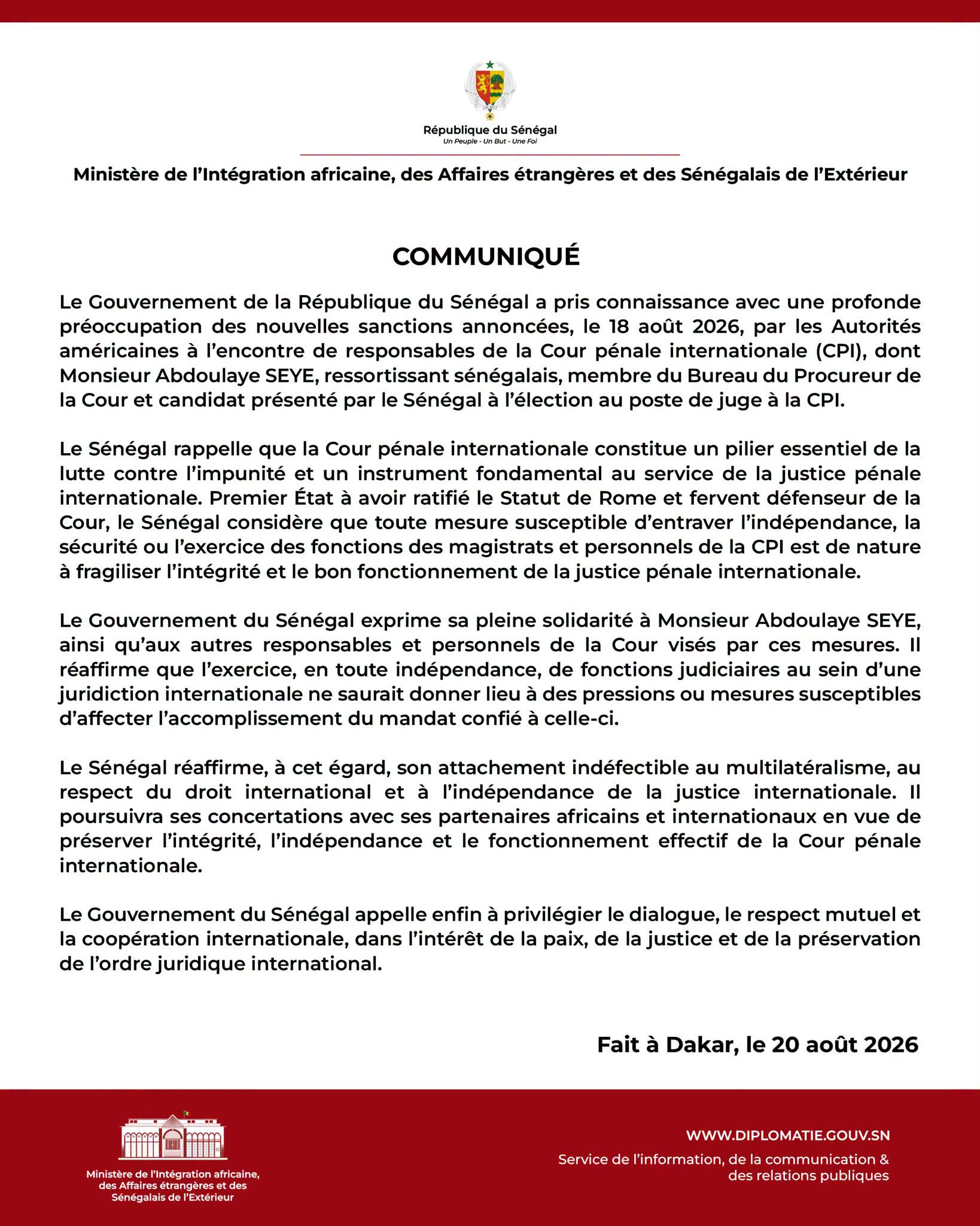 Sanctions américaines contre la CPI : Dakar apporte son soutien à Abdoulaye Seye 1 780729064 1095183506195462 4429500736455788064 n