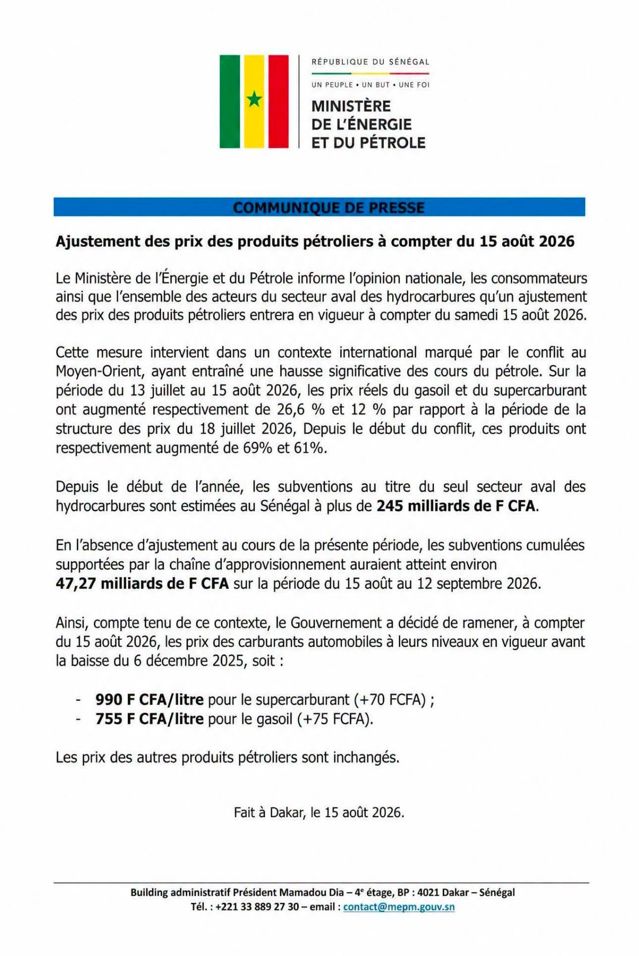 Hausse des prix du carburant au Sénégal : Le supercarburant et le gasoil augmentent 1 FB IMG 1786795625267