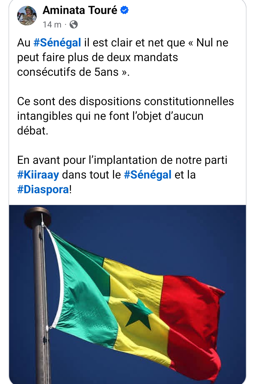 Limitation à deux mandats : Aminata Touré réaffirme le caractère intangible de la Constitution 1 Screenshot 20260802 111324