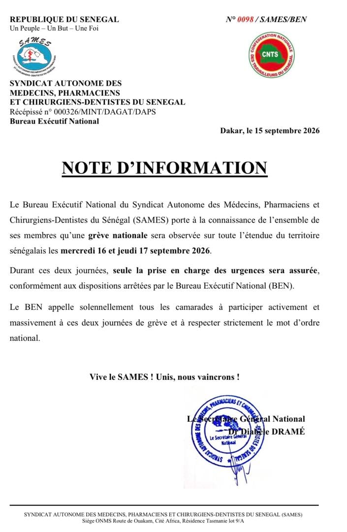 Santé : Le SAMES annonce une grève nationale de 48 heures 1 6aa94e4d42e72 oLiO1aSPk9