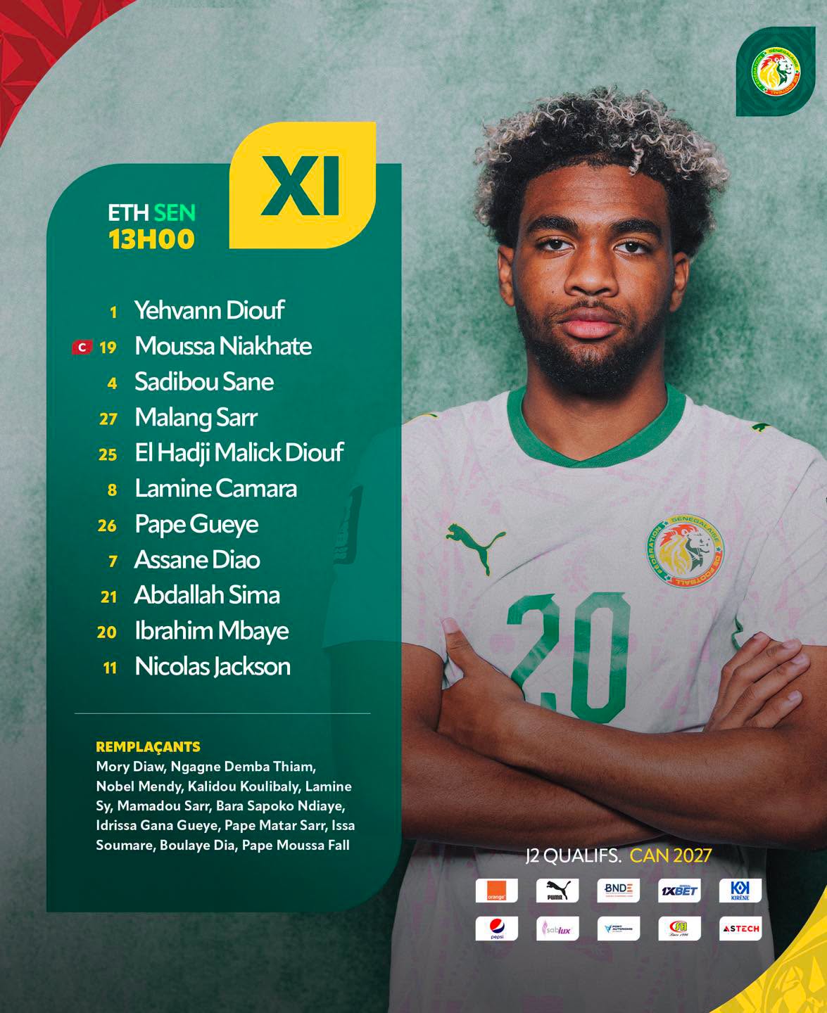 Qualifs CAN 2027 : La compo des Lions face à l’Éthiopie 19 Qualifs CAN 2027 : La compo des Lions face à l’Éthiopie