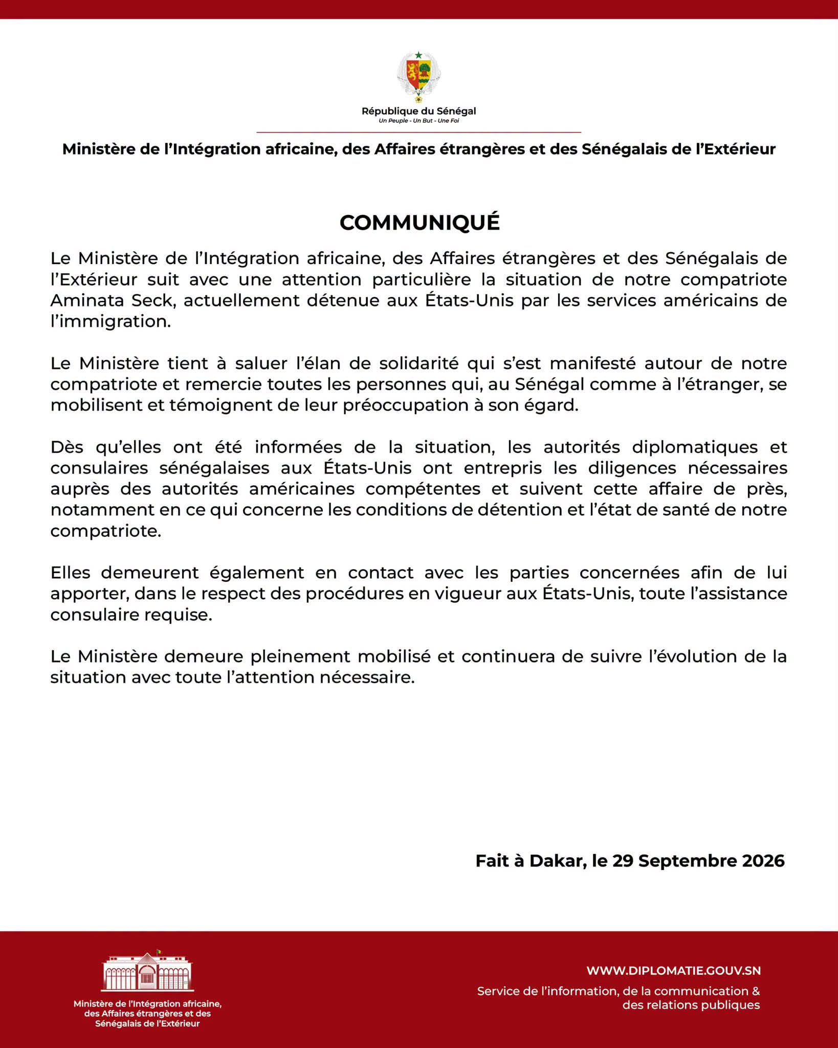 Aminata Seck détenue aux États-Unis : Le ministère sénégalais des Affaires étrangères dit suivre le dossier "de près" 1 FB IMG 1790700739680