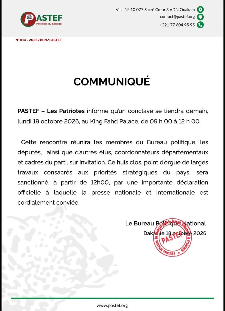 PASTEF annonce un conclave ce lundi 1 6ad508ee774ad 2QM3fDbGyF