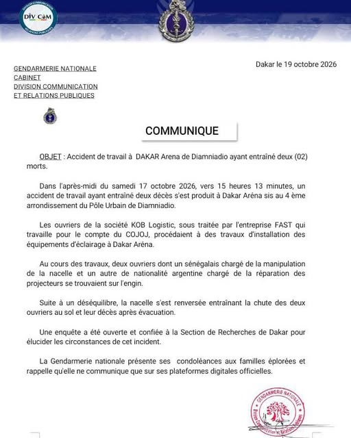 Drame à Dakar Arena : Deux ouvriers tués dans un accident de travail 1 857051785 122219890880050392 1475089533450362622 n